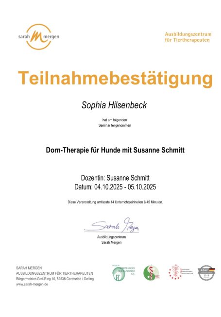 Teilnahmebestätigung Dorn-Therapie